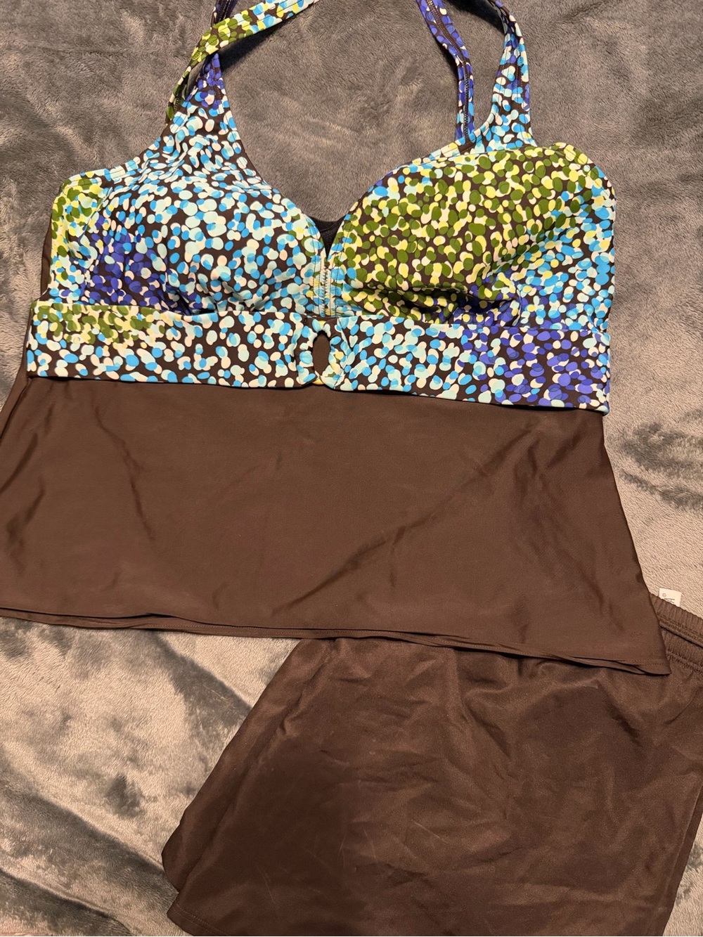 Christina Multicolor Blue Green Yellow Print Tankini with Brown Short Bottoms